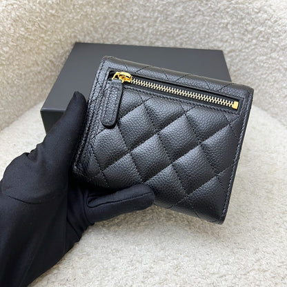 Chanel Classic Trifold Compact Wallet in Black Caviar and GHW