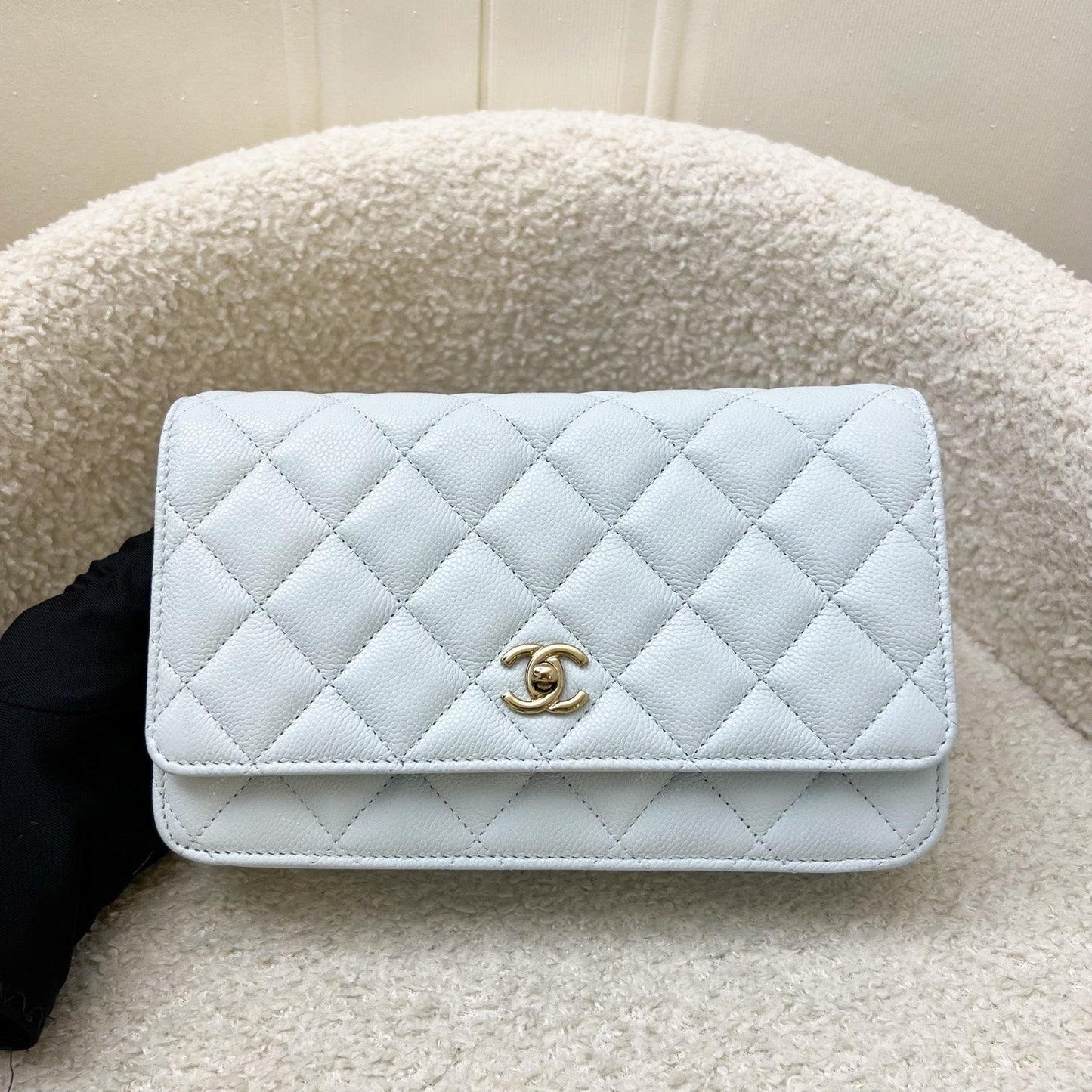 Chanel Classic Wallet on Chain WOC in 25S Baby Blue Caviar and LGHW