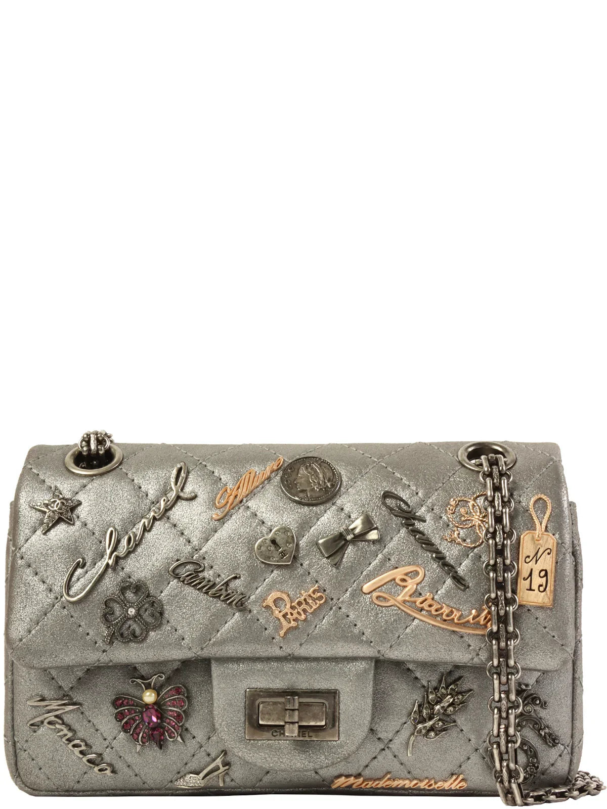 Chanel Around  Made . Icon Charm Chain Bag Mini Metallic Silver