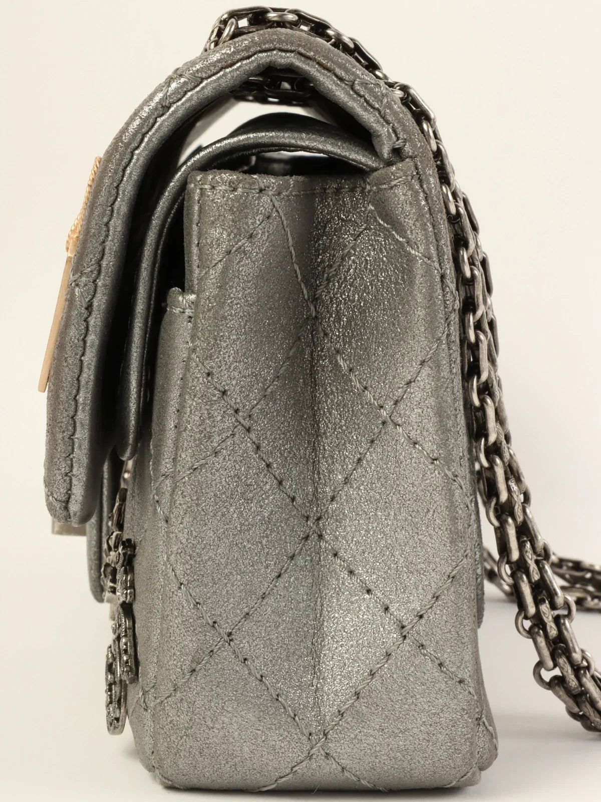 Chanel Around  Made . Icon Charm Chain Bag Mini Metallic Silver