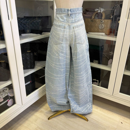 Chanel Washed Light Denim Jeans with Pearl Chain Print in Size 38