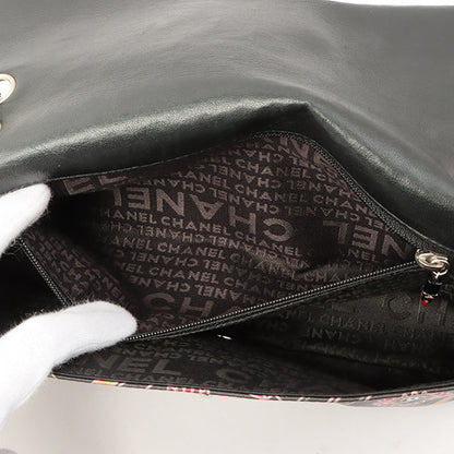 Chanel Around 2005 Made Satin Print Classic Flap Chain Bag 25Cm Black / Multi