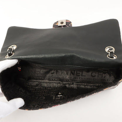 Chanel Around 2005 Made Satin Print Classic Flap Chain Bag 25Cm Black / Multi