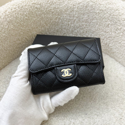 Chanel Classic Snap Card Holder in Black Caviar and GHW