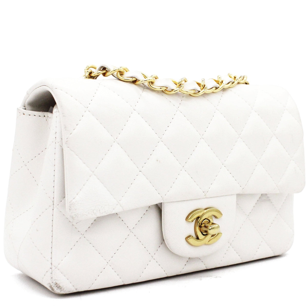 Classic Flap Mini Quilted Lambskin White