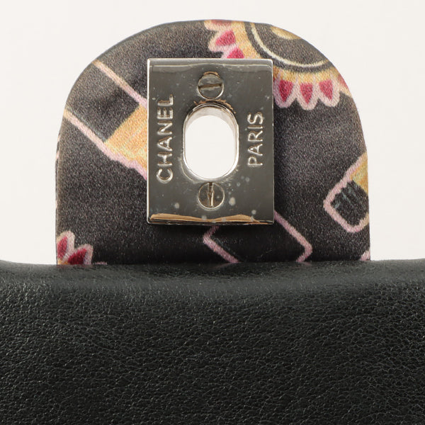 Chanel Around 2005 Made Satin Print Classic Flap Chain Bag 25Cm Black / Multi