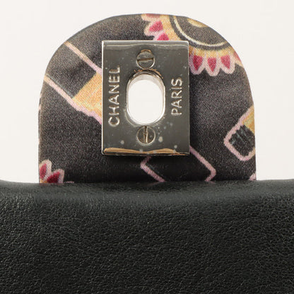 Chanel Around 2005 Made Satin Print Classic Flap Chain Bag 25Cm Black / Multi