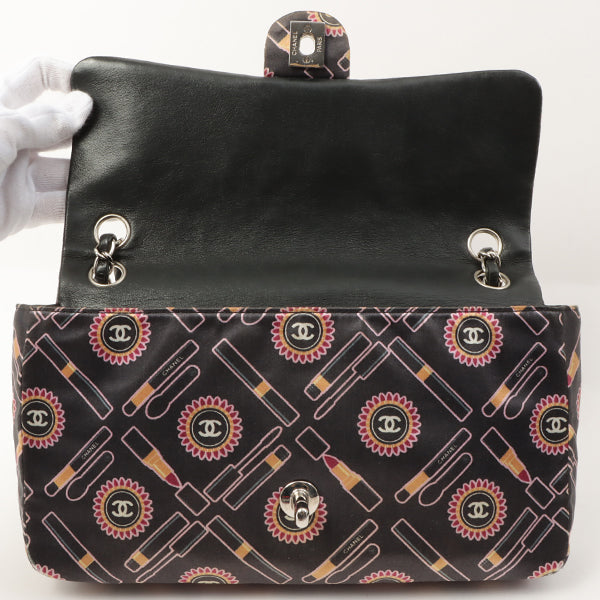 Chanel Around 2005 Made Satin Print Classic Flap Chain Bag 25Cm Black / Multi
