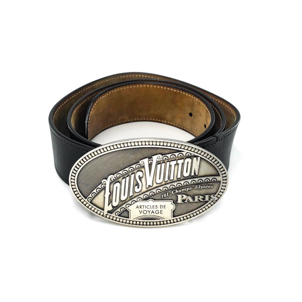 Louis-Vuitton Article de Voyage Black Leather Belt