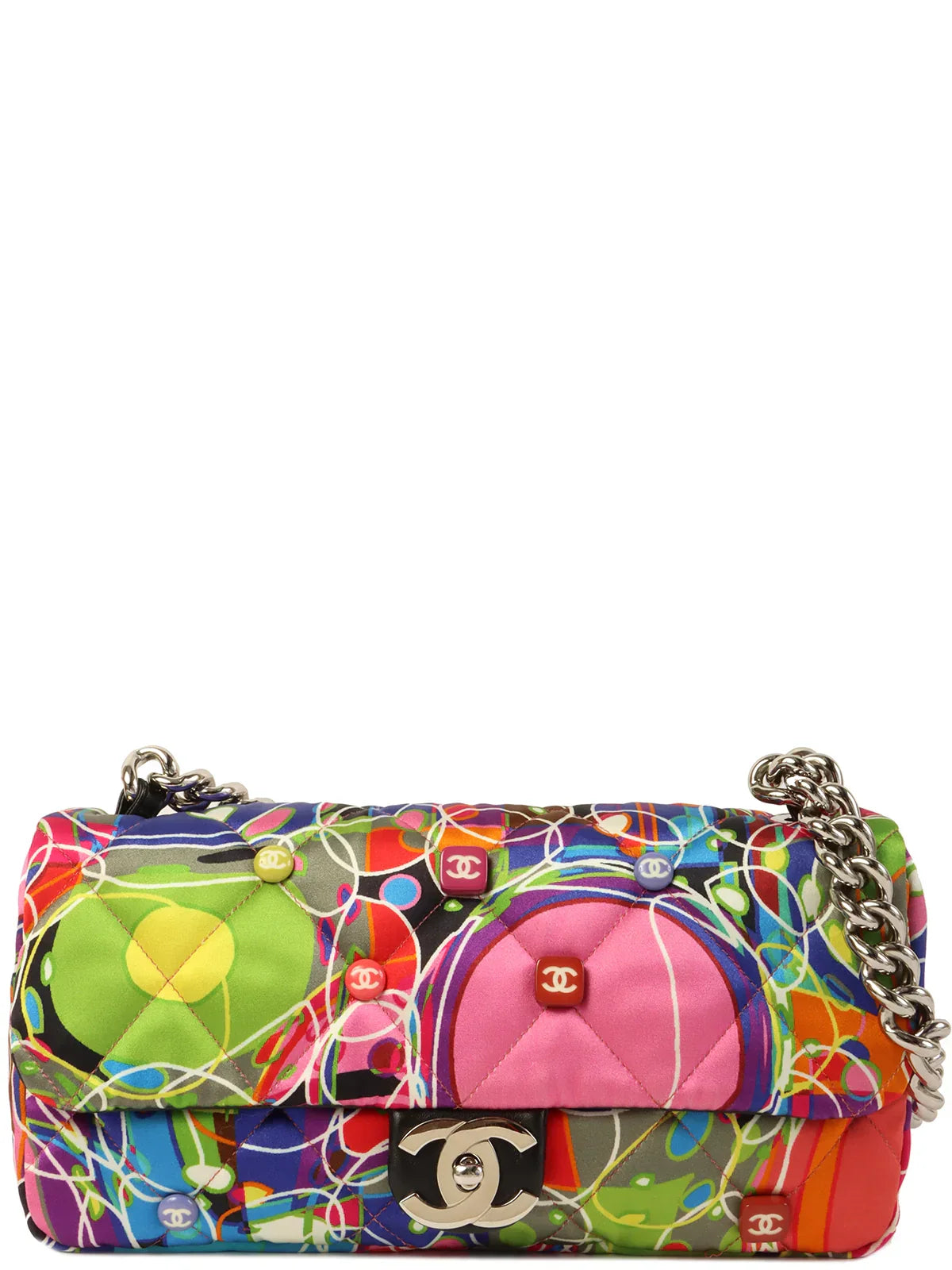 Chanel Around  Made Silk Satin Turn-Lock Chain Bag Multi