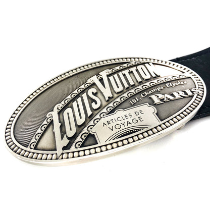 Louis-Vuitton Article de Voyage Black Leather Belt