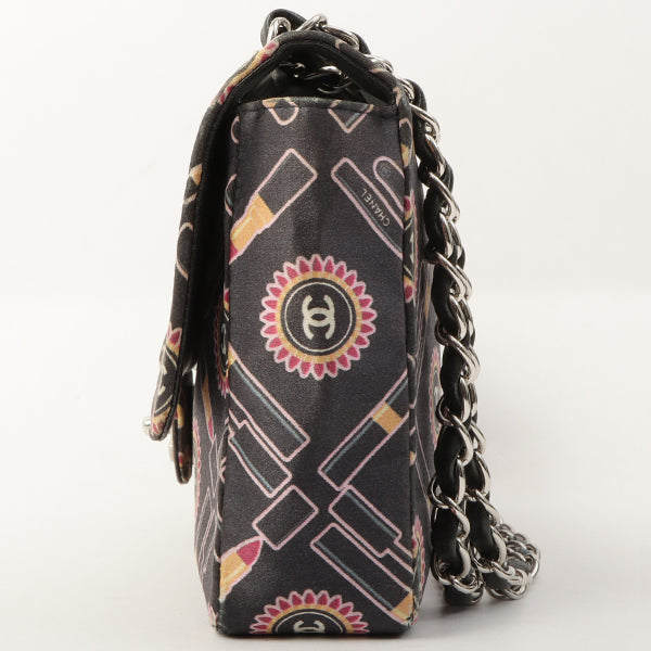 Chanel Around 2005 Made Satin Print Classic Flap Chain Bag 25Cm Black / Multi