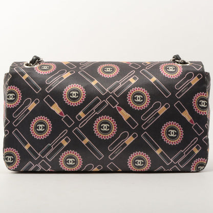 Chanel Around 2005 Made Satin Print Classic Flap Chain Bag 25Cm Black / Multi