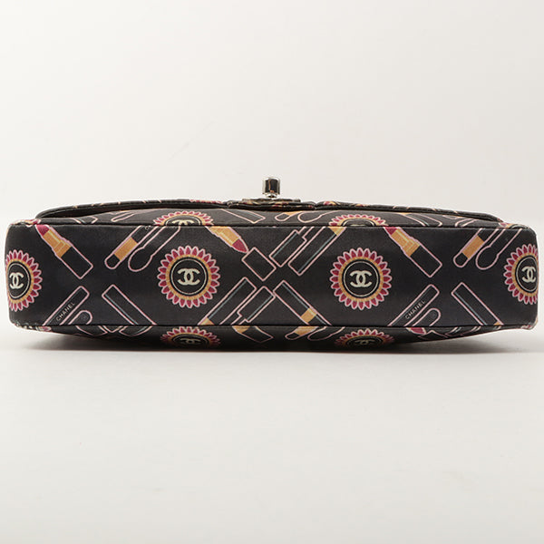 Chanel Around 2005 Made Satin Print Classic Flap Chain Bag 25Cm Black / Multi