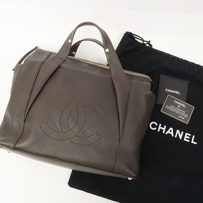 Chanel Around 2007 Made Chevron Cc Mark Stitch Top Handle Bag Dark Brown