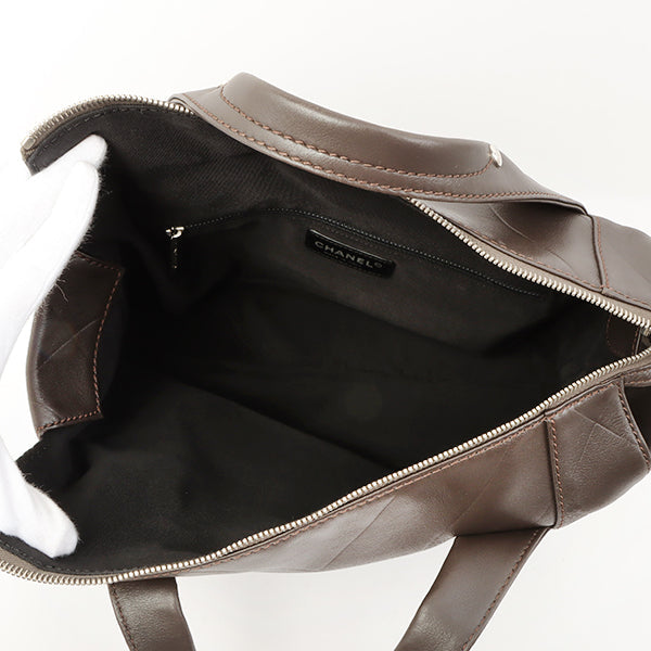 Chanel Around 2007 Made Chevron Cc Mark Stitch Top Handle Bag Dark Brown