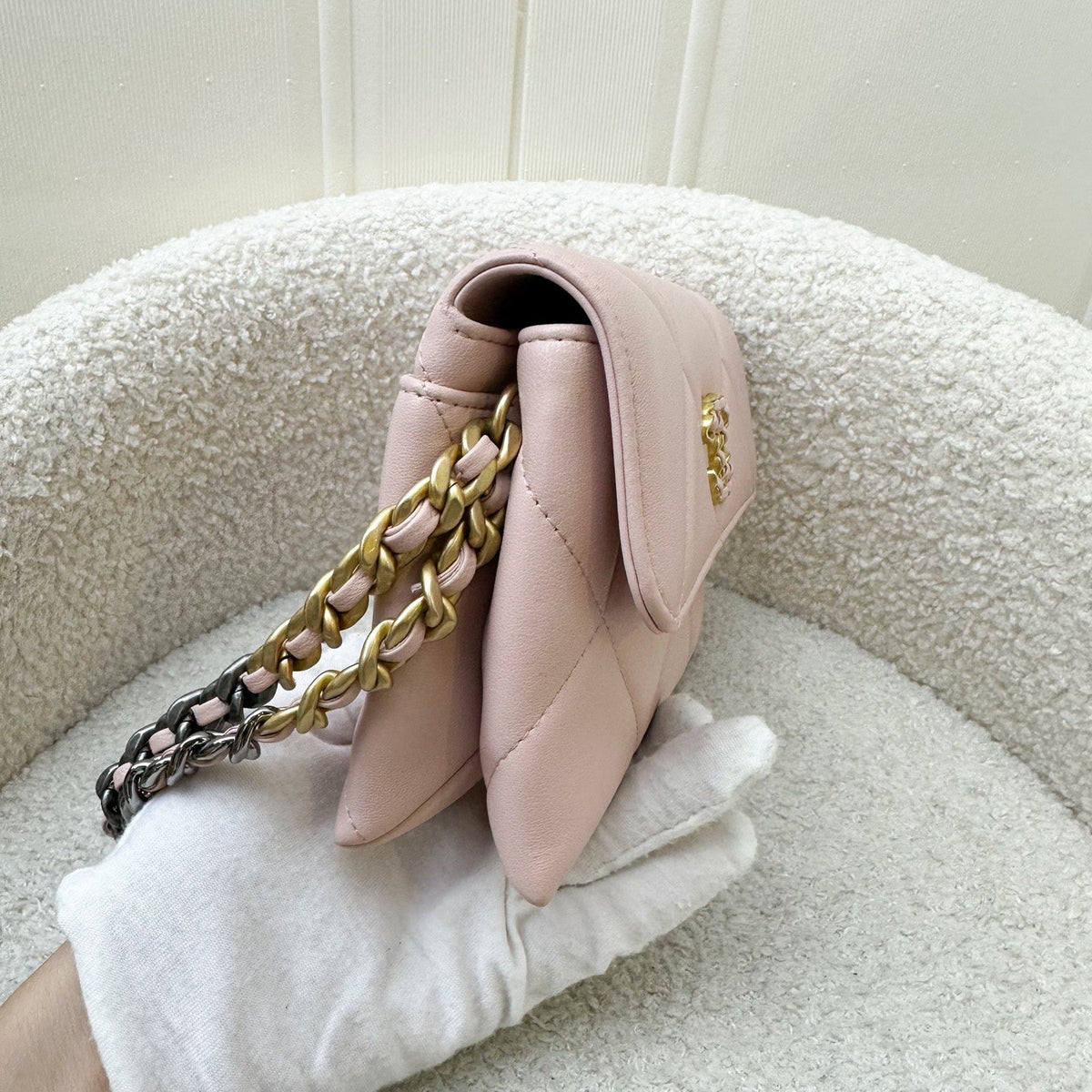 Chanel 19 Wristlet / Clutch in Pink Lambskin and 3-tone HW