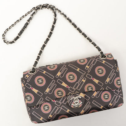 Chanel Around 2005 Made Satin Print Classic Flap Chain Bag 25Cm Black / Multi