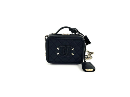 CHANEL Filigree Small Black Caviar Cosmetic Crossbody Vanity Case Bag