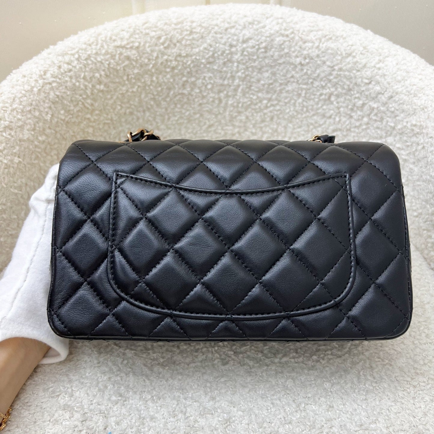 Chanel Classic Mini Rectangular Flap in Black Lambskin and Rose Gold HW RGHW (Model: A69900)
