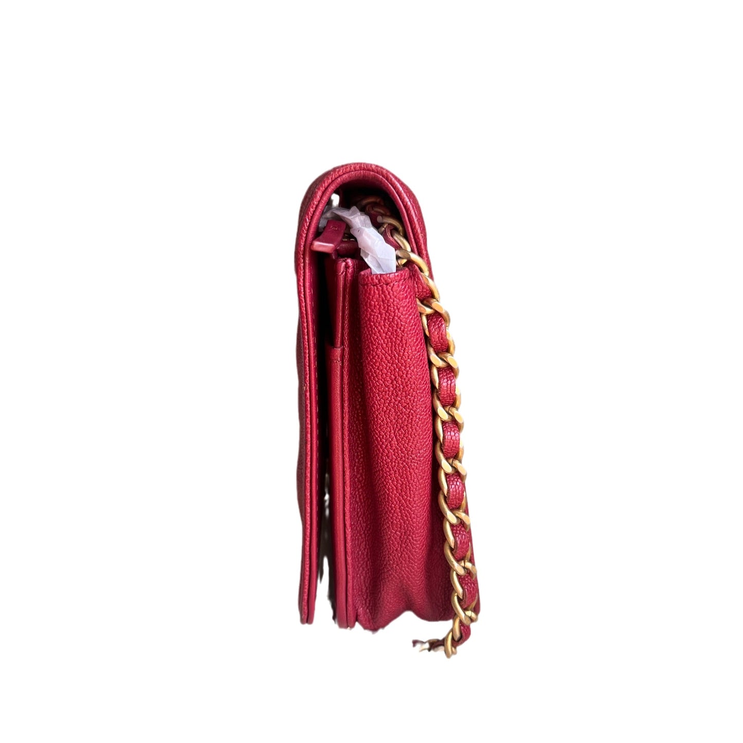 Chanel Wallet on Chain WOC Boy Red Caviar Leather with Antiqued Gold Hardware
