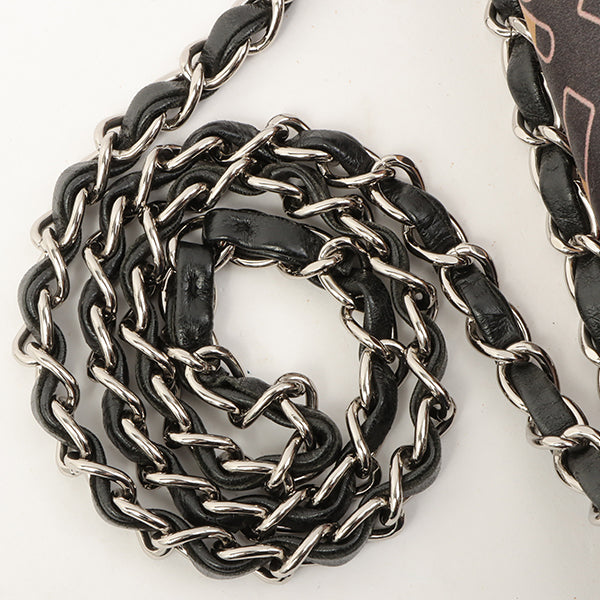 Chanel Around 2005 Made Satin Print Classic Flap Chain Bag 25Cm Black / Multi