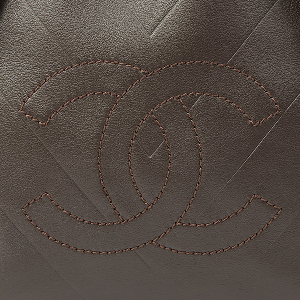 Chanel Around 2007 Made Chevron Cc Mark Stitch Top Handle Bag Dark Brown