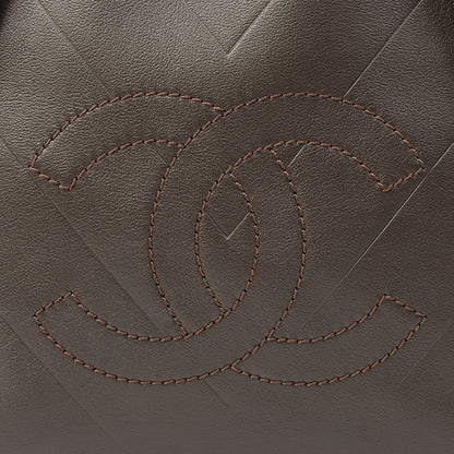 Chanel Around 2007 Made Chevron Cc Mark Stitch Top Handle Bag Dark Brown