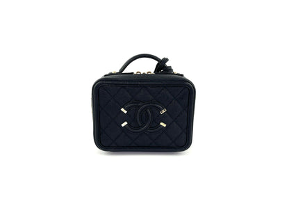 CHANEL Filigree Small Black Caviar Cosmetic Crossbody Vanity Case Bag