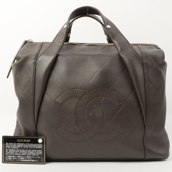 Chanel Around 2007 Made Chevron Cc Mark Stitch Top Handle Bag Dark Brown