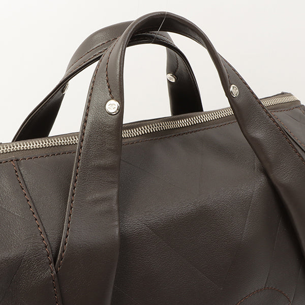 Chanel Around 2007 Made Chevron Cc Mark Stitch Top Handle Bag Dark Brown