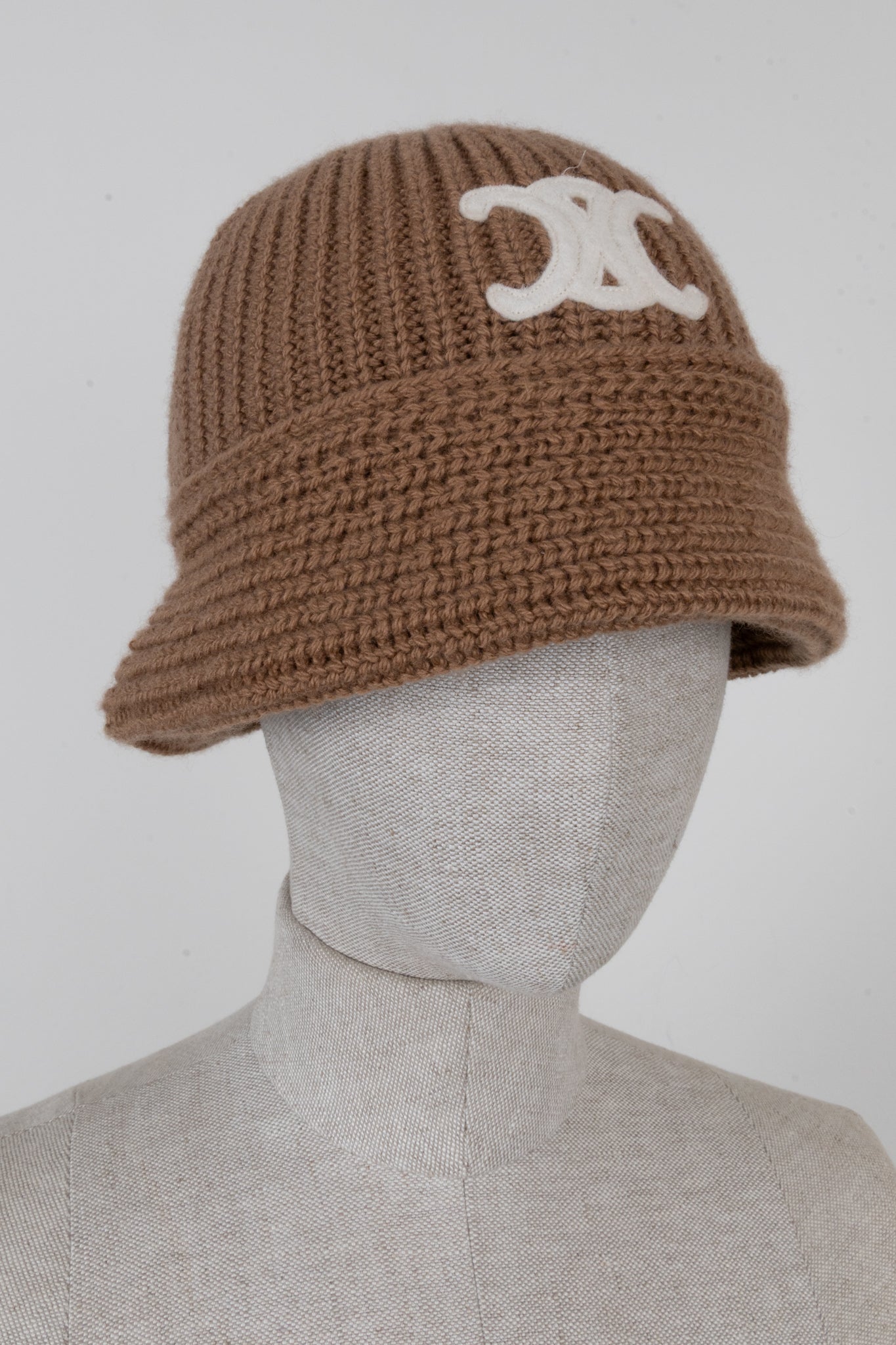 CELINE Triomphe Knit Bucket Hat Cashmere Camel