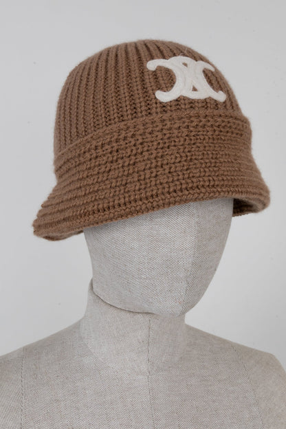 CELINE Triomphe Knit Bucket Hat Cashmere Camel