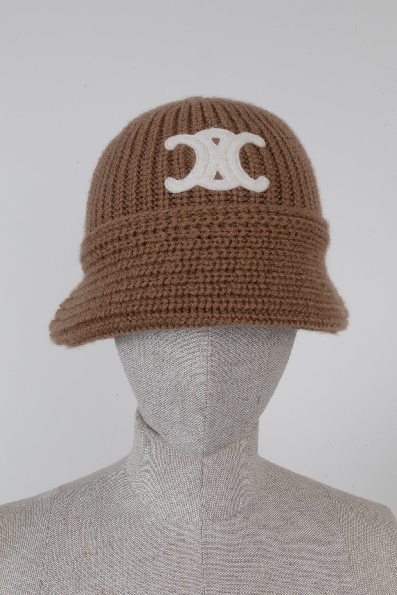 CELINE Triomphe Knit Bucket Hat Cashmere Camel