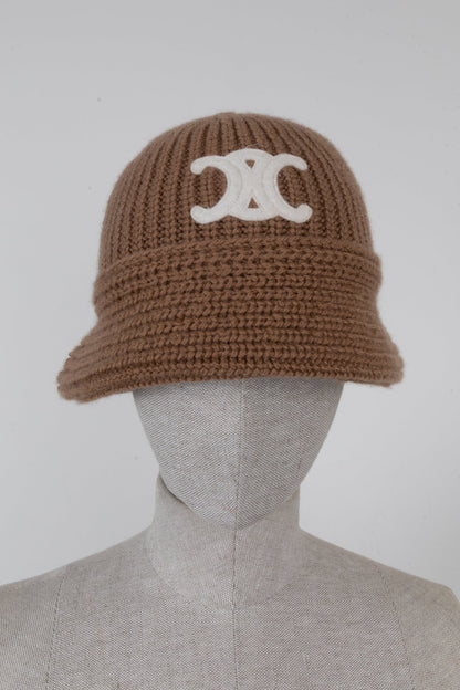 CELINE Triomphe Knit Bucket Hat Cashmere Camel
