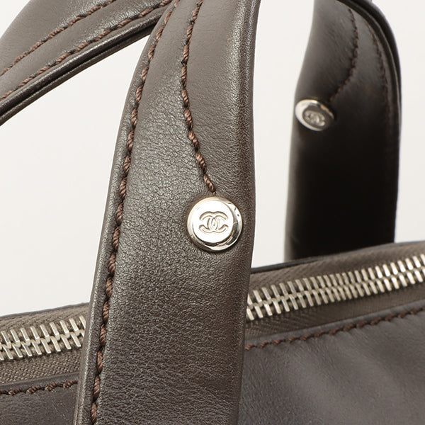 Chanel Around 2007 Made Chevron Cc Mark Stitch Top Handle Bag Dark Brown