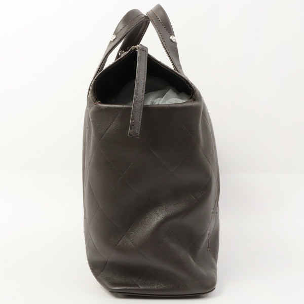 Chanel Around 2007 Made Chevron Cc Mark Stitch Top Handle Bag Dark Brown