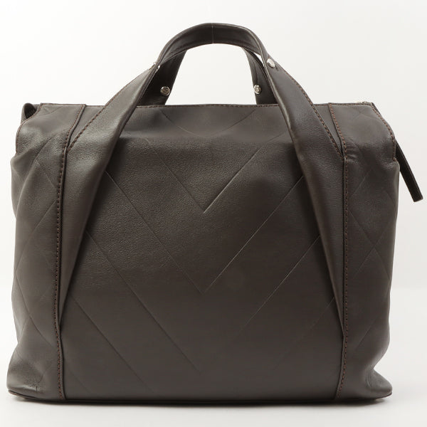 Chanel Around 2007 Made Chevron Cc Mark Stitch Top Handle Bag Dark Brown
