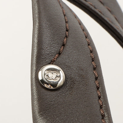 Chanel Around 2007 Made Chevron Cc Mark Stitch Top Handle Bag Dark Brown