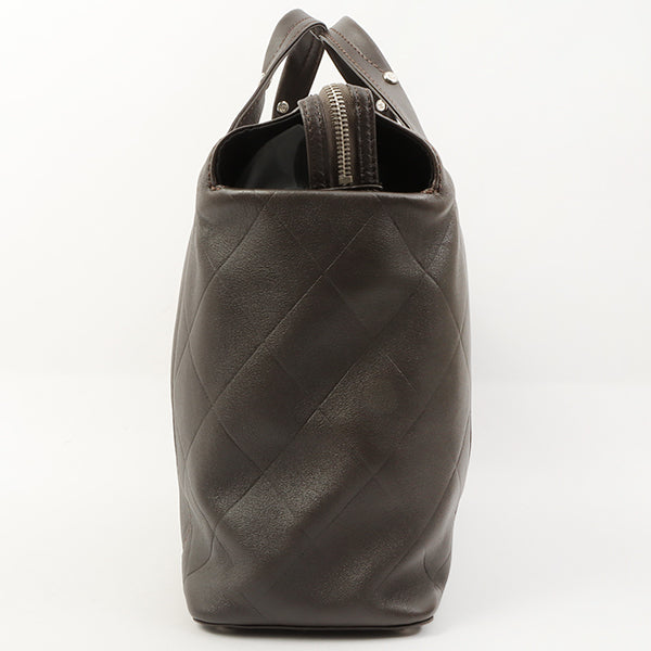 Chanel Around 2007 Made Chevron Cc Mark Stitch Top Handle Bag Dark Brown