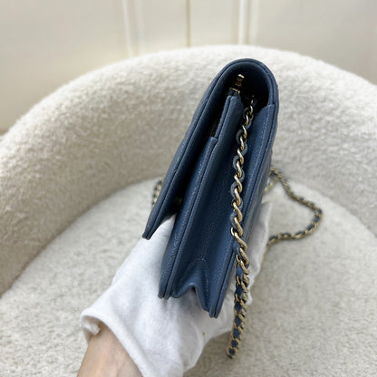 Chanel Classic Wallet on Chain WOC in Blue Caviar and LGHW