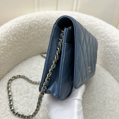 Chanel Classic Wallet on Chain WOC in Blue Caviar and LGHW