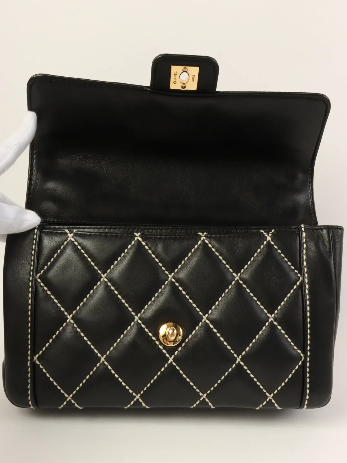 Chanel Around  Made Wild Stitch Turn-Lock Top Handle Bag Black