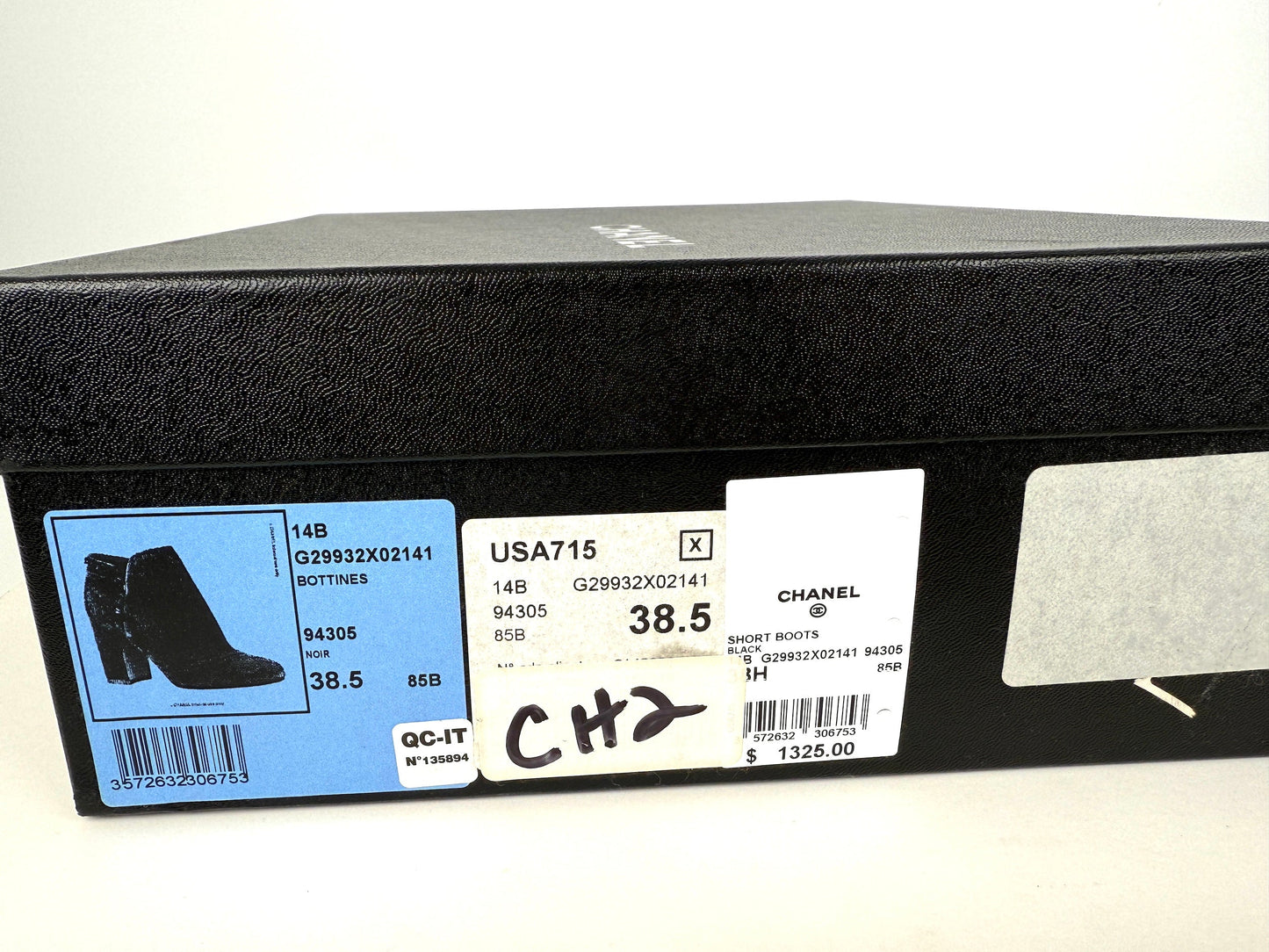 CHANEL  Interlocking CC Chain Logo Black Ankle Booties Boots 38.5 8
