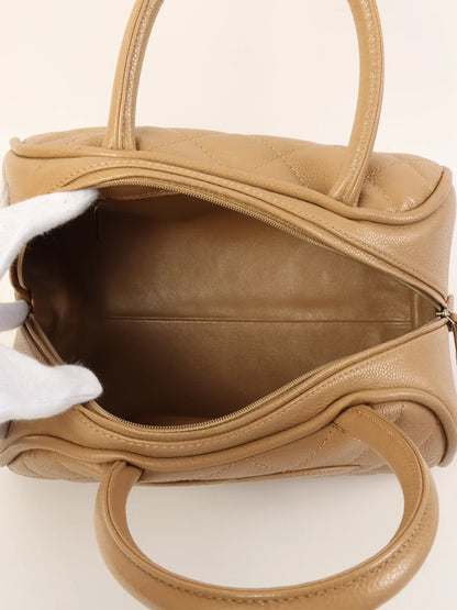 Chanel Around  Made Caviar Skin Cc Mark Stitch Top Handle Bag Mocha Beige