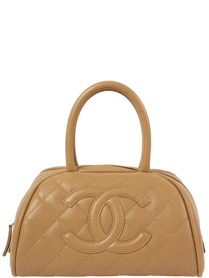 Chanel Around  Made Caviar Skin Cc Mark Stitch Top Handle Bag Mocha Beige