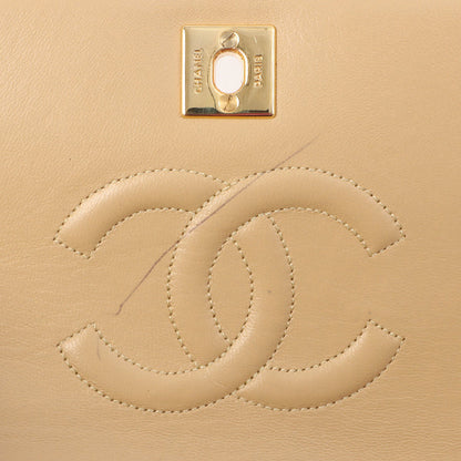 Chanel Around 1990 Made Full Flap Turn-Lock Chain Bag Mini Beige