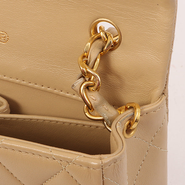 Chanel Around 1990 Made Full Flap Turn-Lock Chain Bag Mini Beige