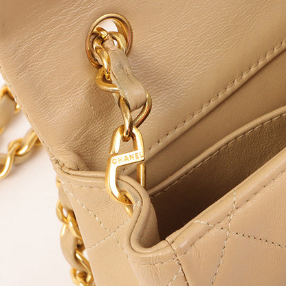 Chanel Around 1990 Made Full Flap Turn-Lock Chain Bag Mini Beige