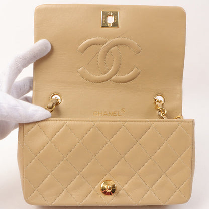 Chanel Around 1990 Made Full Flap Turn-Lock Chain Bag Mini Beige